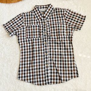 Columbia, Women's PFG Bonehead Short Sleeve Shirts, Brown Plaid, Size M